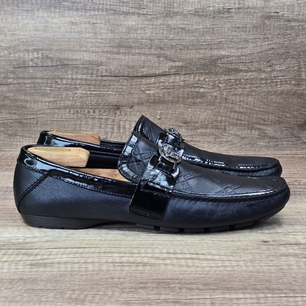 Versace Medusa Men's Size EU 44 US 11 Black Leather Slip On Loafers (DSU3942)